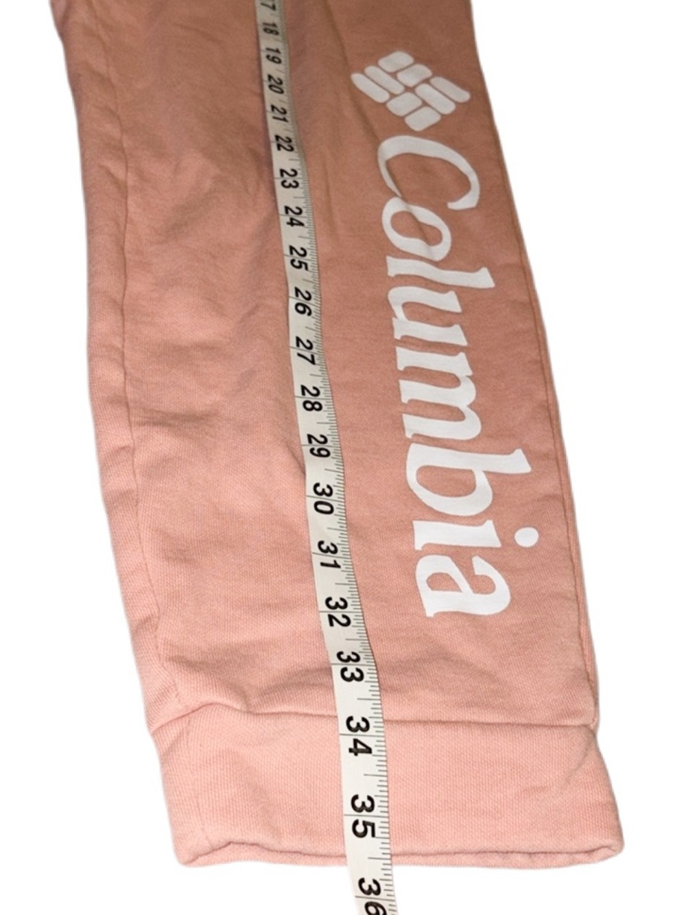Womens Preloved Salmon Columbia Draw String Joggers w white logo going down leg - Picture 5 of 13